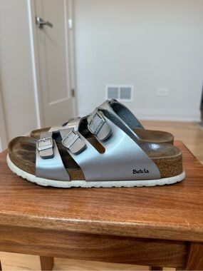 Betula Silver Triple-Buckle Slide Sandals